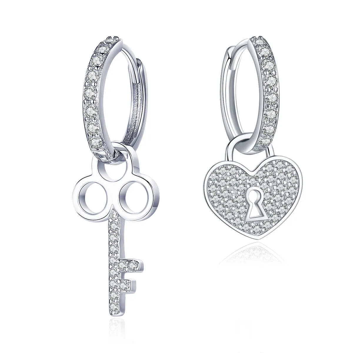 Pandora Style Silver Key and Lock Hoop Earrings - SCE577