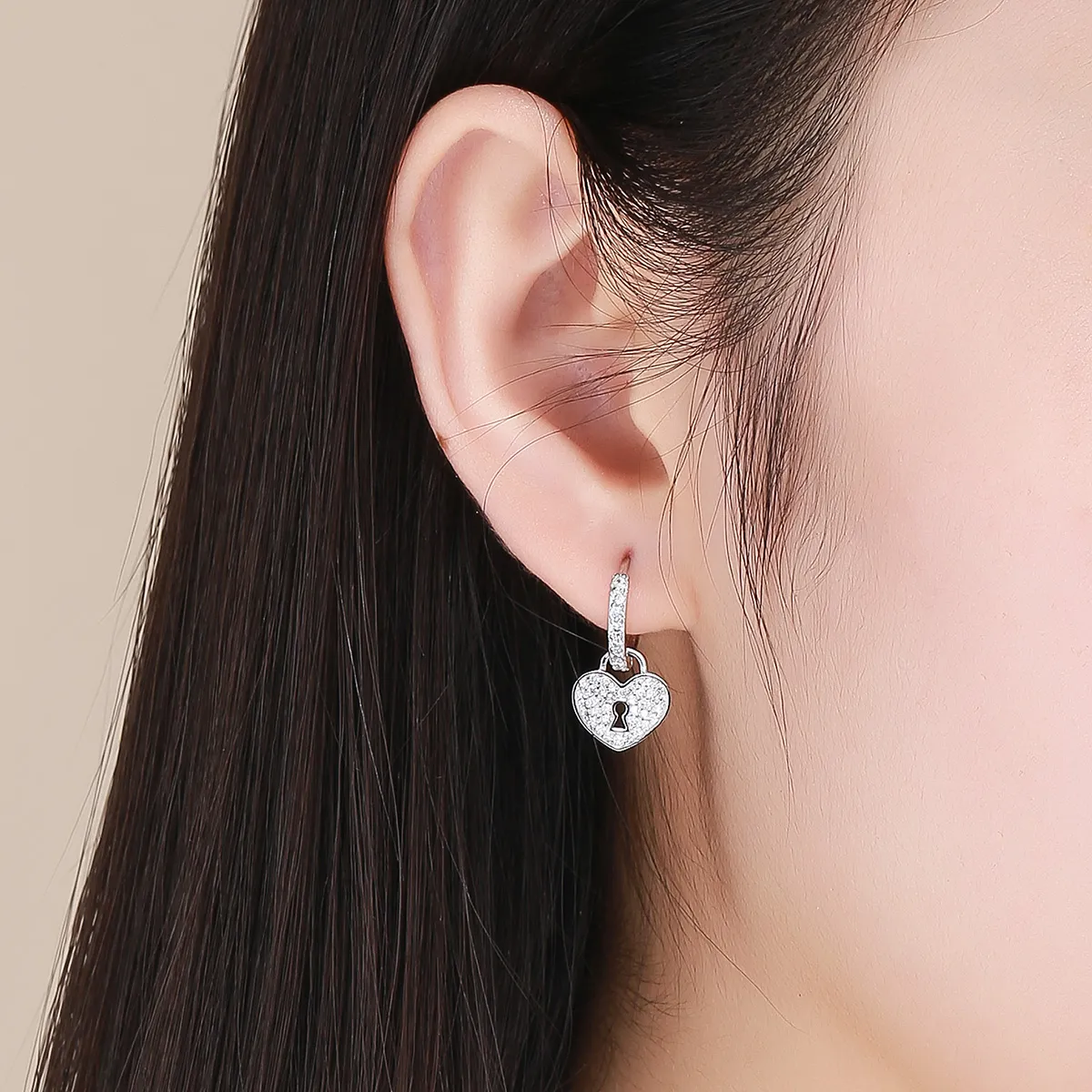 Pandora Style Silver Key and Lock Hoop Earrings - SCE577