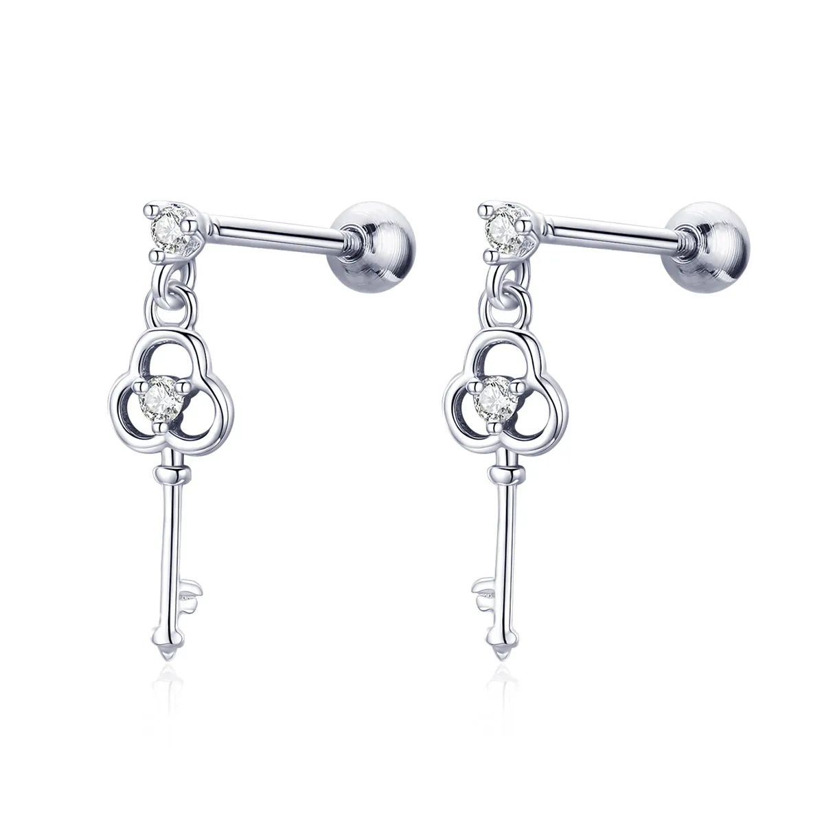 Pandora Style Silver Key of Heart Hanging Earrings - SCE539
