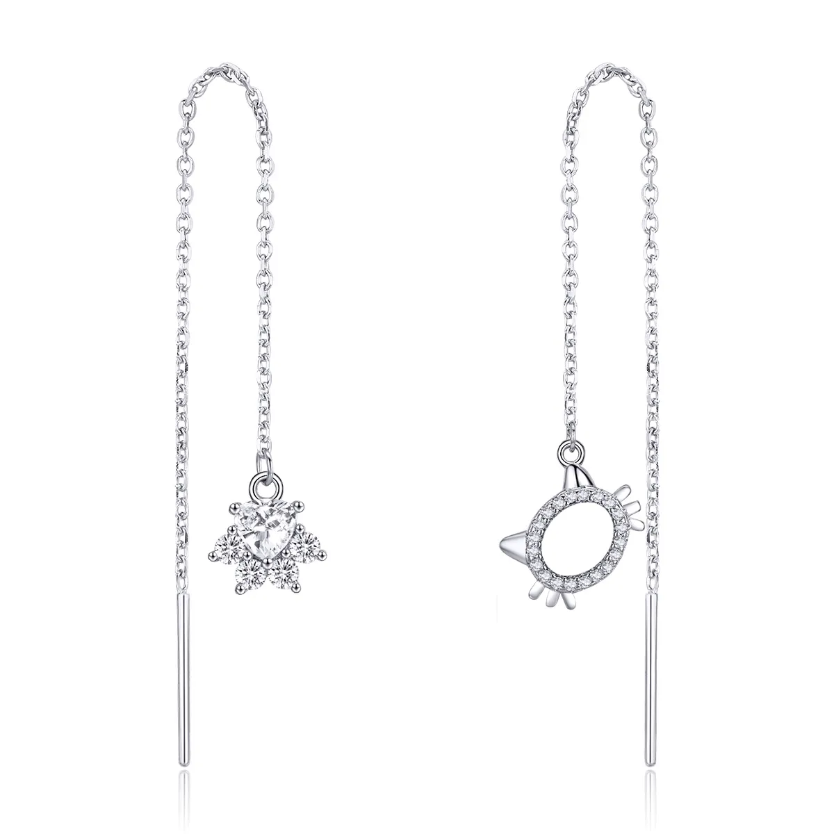 pandora style silver kitty paw hanging earrings sce483