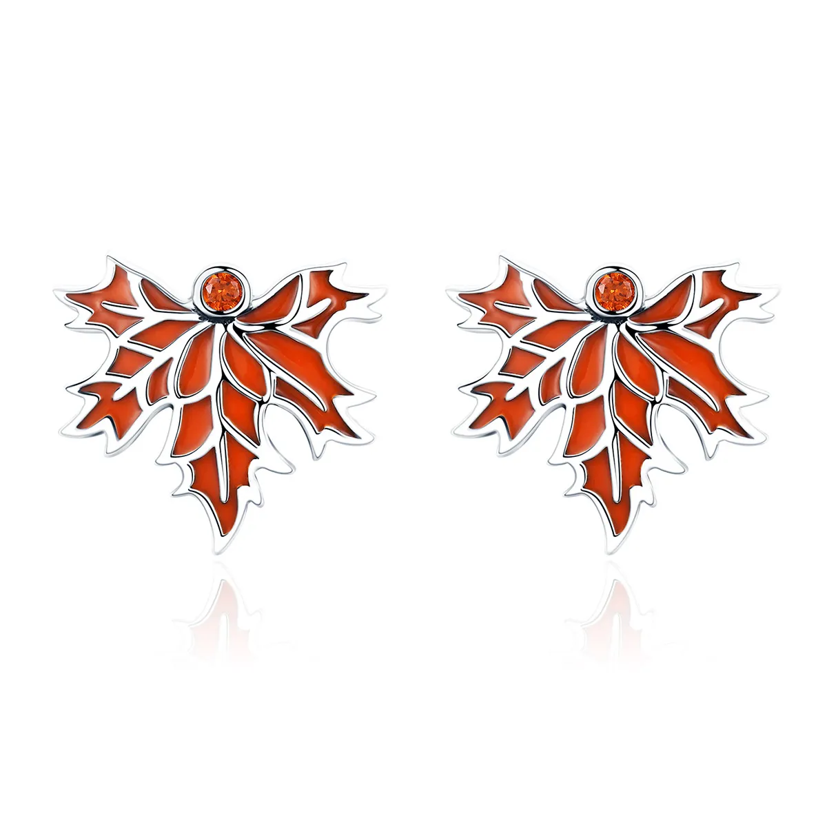 pandora style silver late autumn maple leaves stud earrings sce264