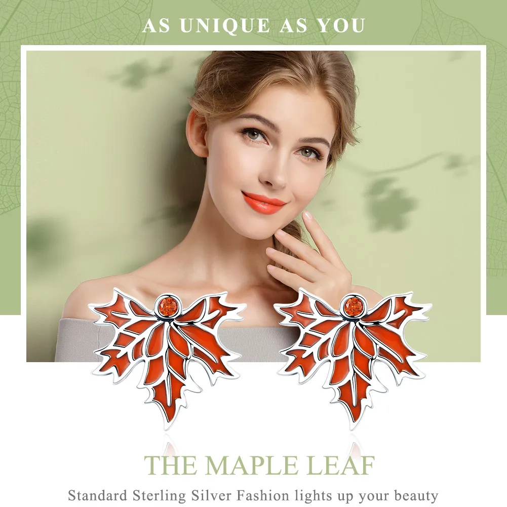 Pandora Style Silver Late Autumn Maple Leaves Stud Earrings - SCE264