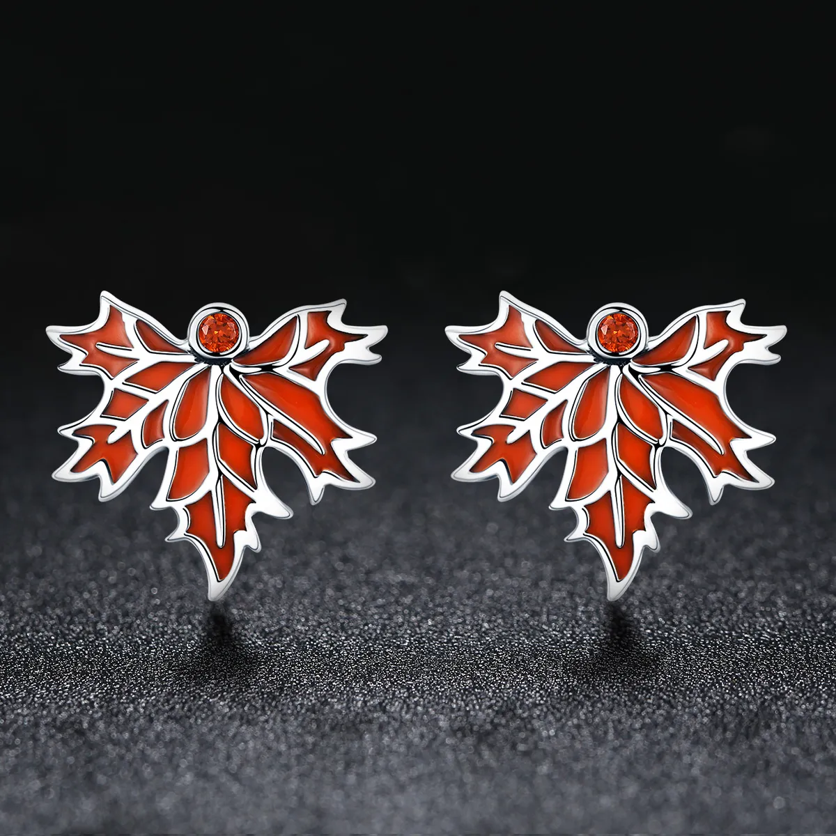 Pandora Style Silver Late Autumn Maple Leaves Stud Earrings - SCE264