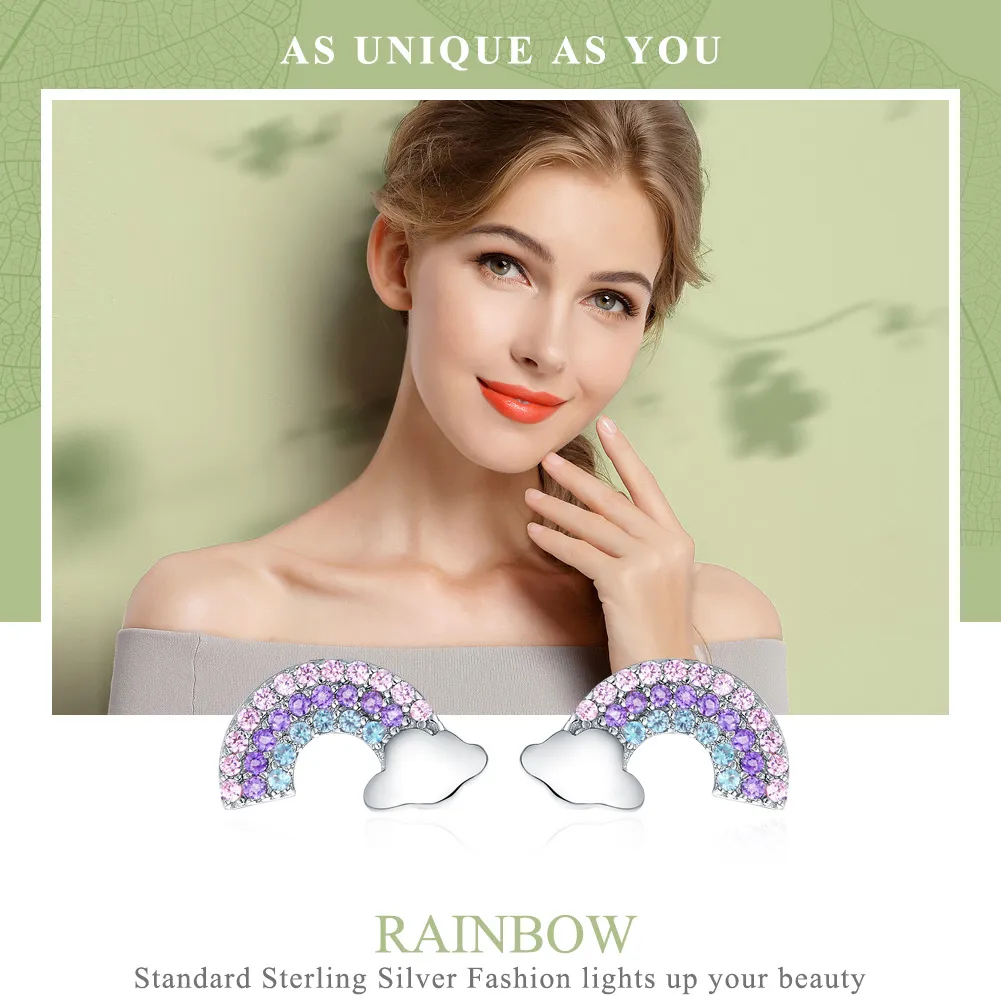 Pandora Style Silver Little Rainbow Stud Earrings - SCE578