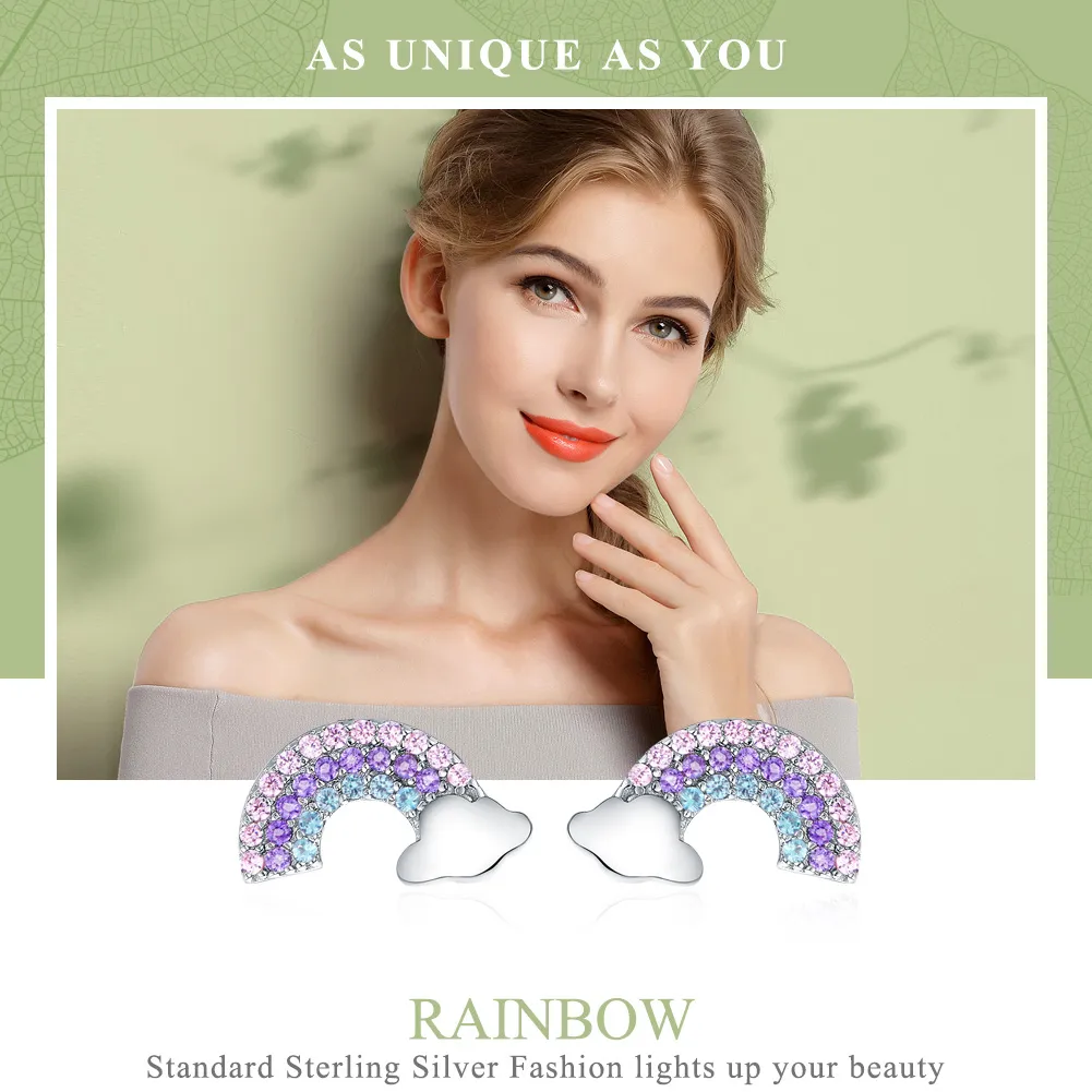 Pandora Style Silver Little Rainbow Stud Earrings SCE578