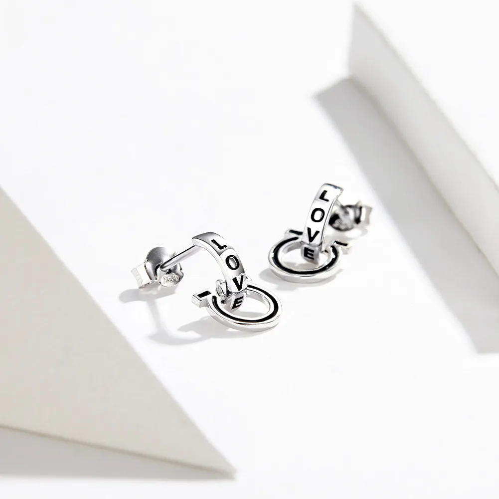 Pandora Style Silver Love Stud Earrings - SCE664