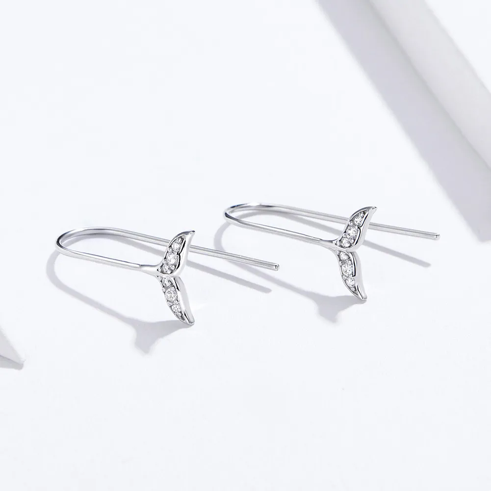 Pandora Style Silver Lucky Fishtail Hanging Earrings - SCE667