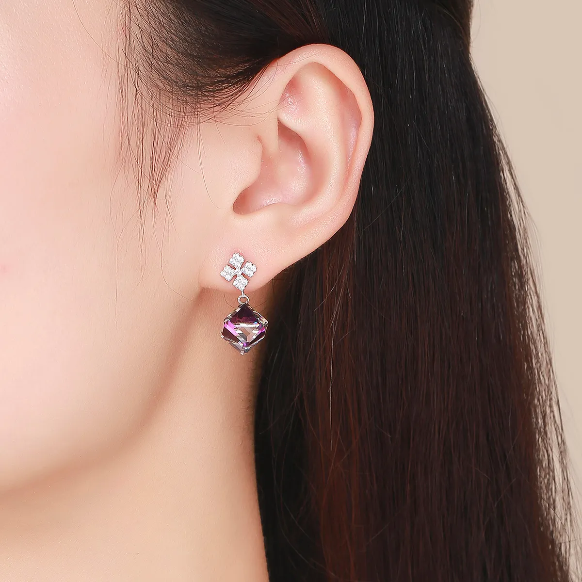Pandora Style Silver Maltese Aurora Hanging Earrings - SCE542