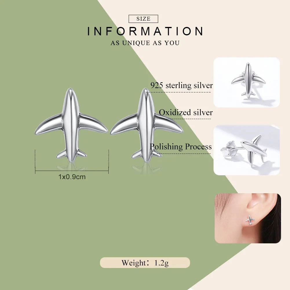 Pandora Style Silver Mini Airplane Stud Earrings - SCE238