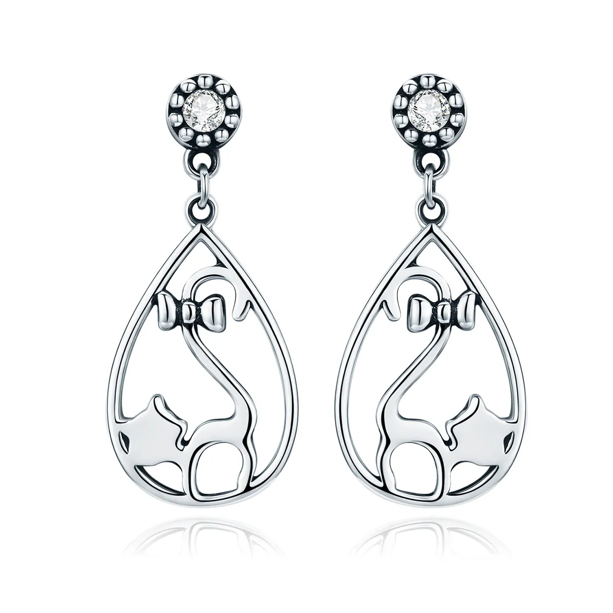 pandora style silver miss kitty hanging earrings sce365