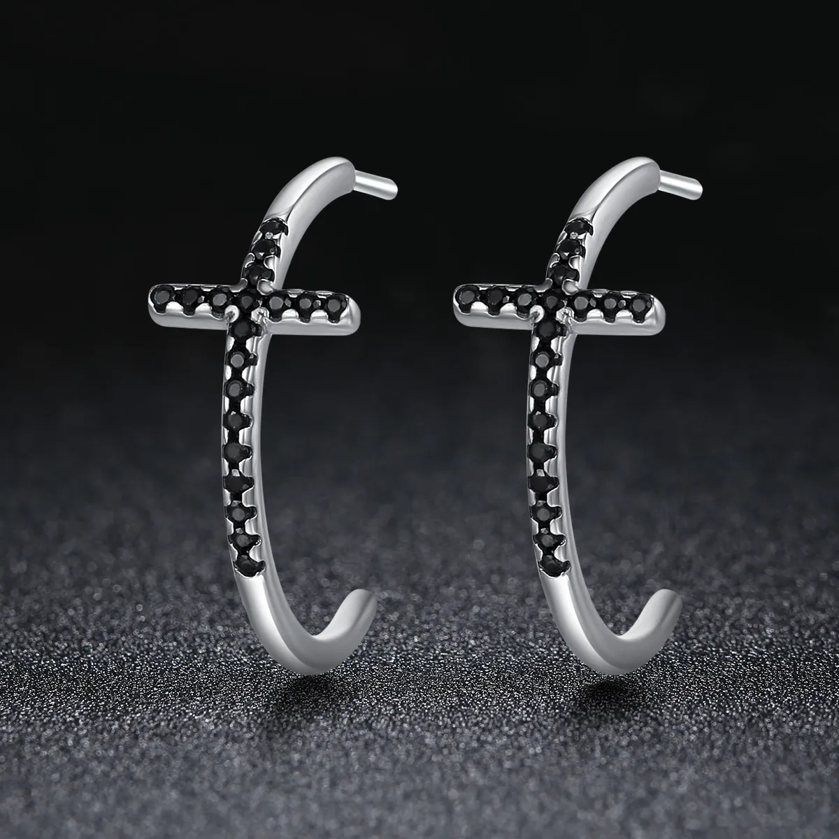 Pandora Style Silver Modern Cross Hanging Earrings - SCE262