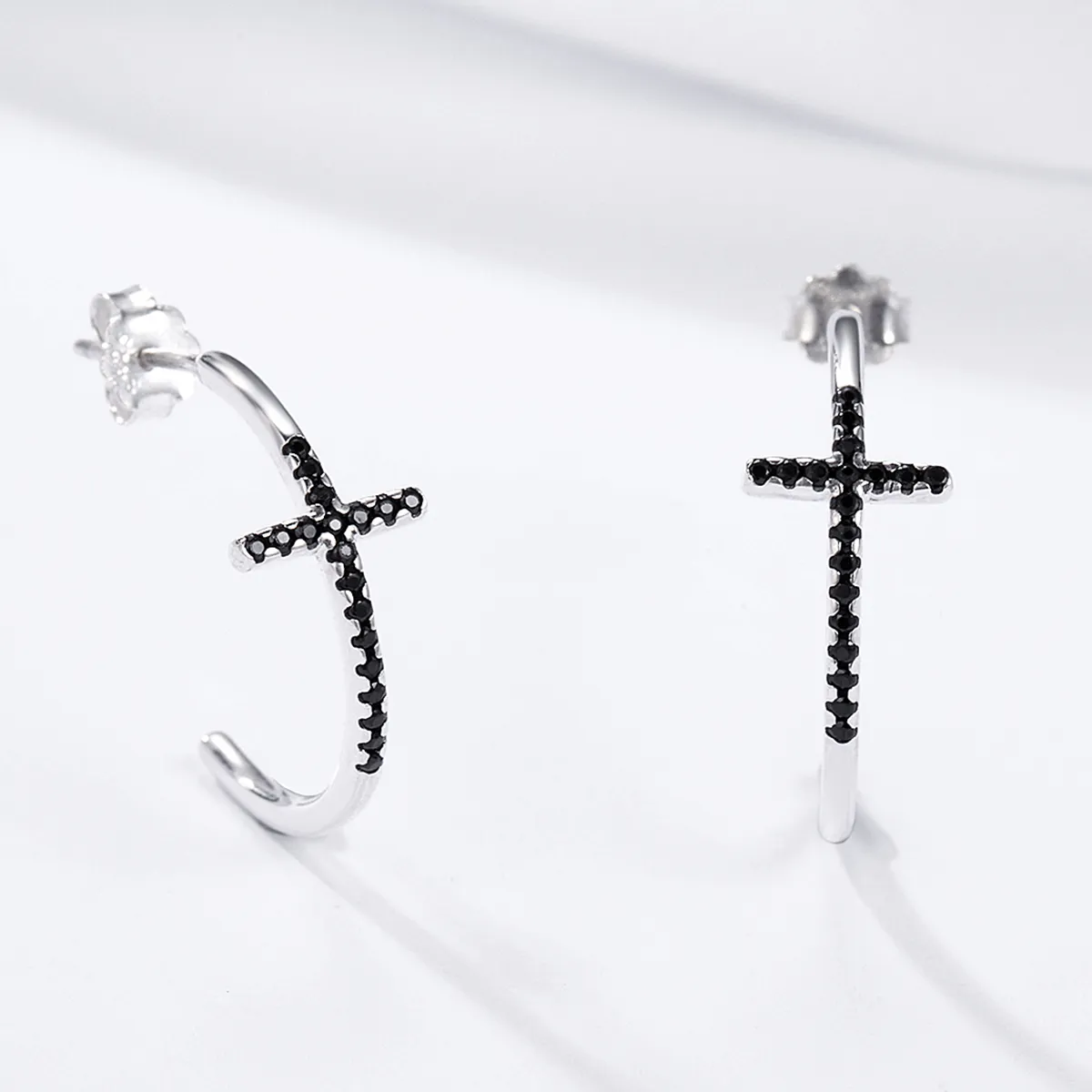 Pandora Style Silver Modern Cross Hanging Earrings - SCE262