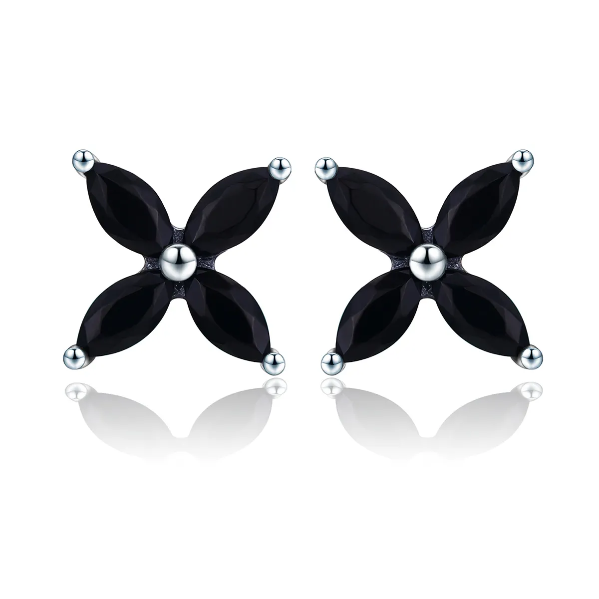 Pandora Style Silver Modern Fashionable Flower Stud Earrings - SCE362