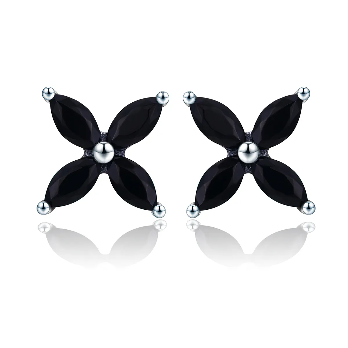 pandora style silver modern fashionable flower stud earrings sce362