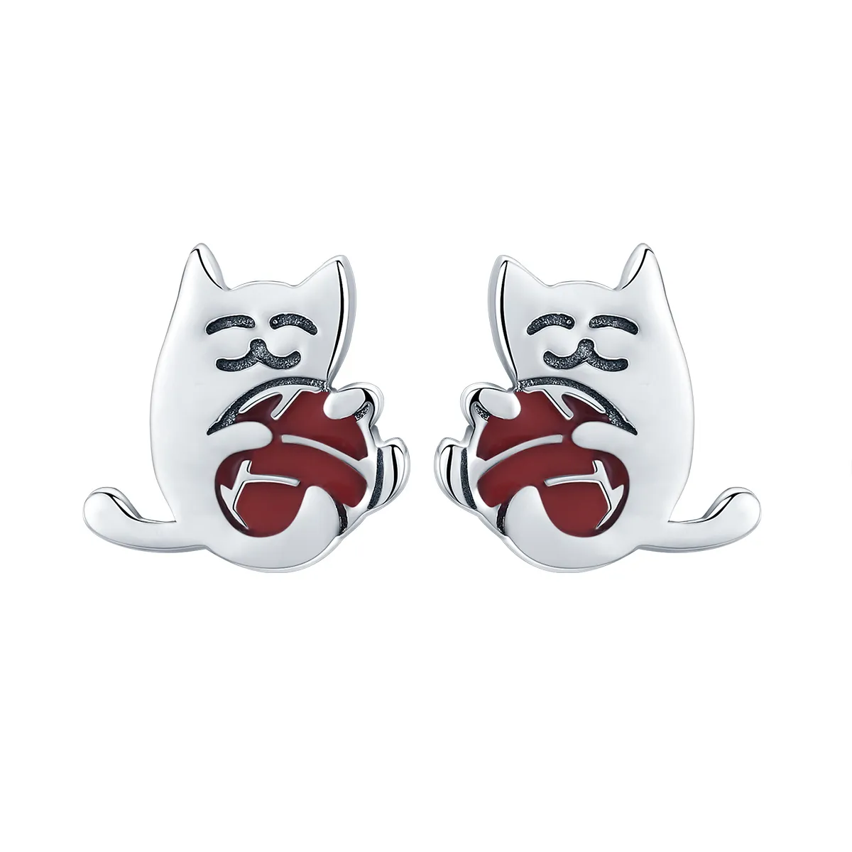 Pandora Style Silver Naughty Kitten Stud Earrings - SCE224