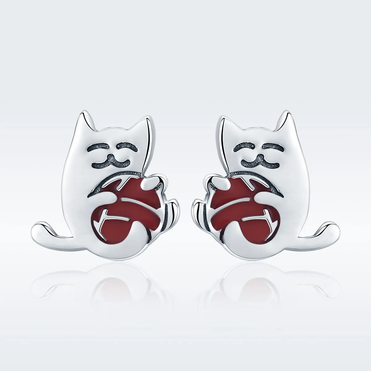 Pandora Style Silver Naughty Kitten Stud Earrings - SCE224
