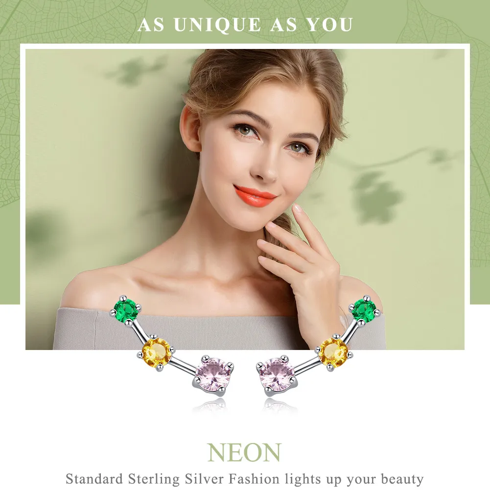 Pandora Style Silver Neon Stud Earrings - SCE495