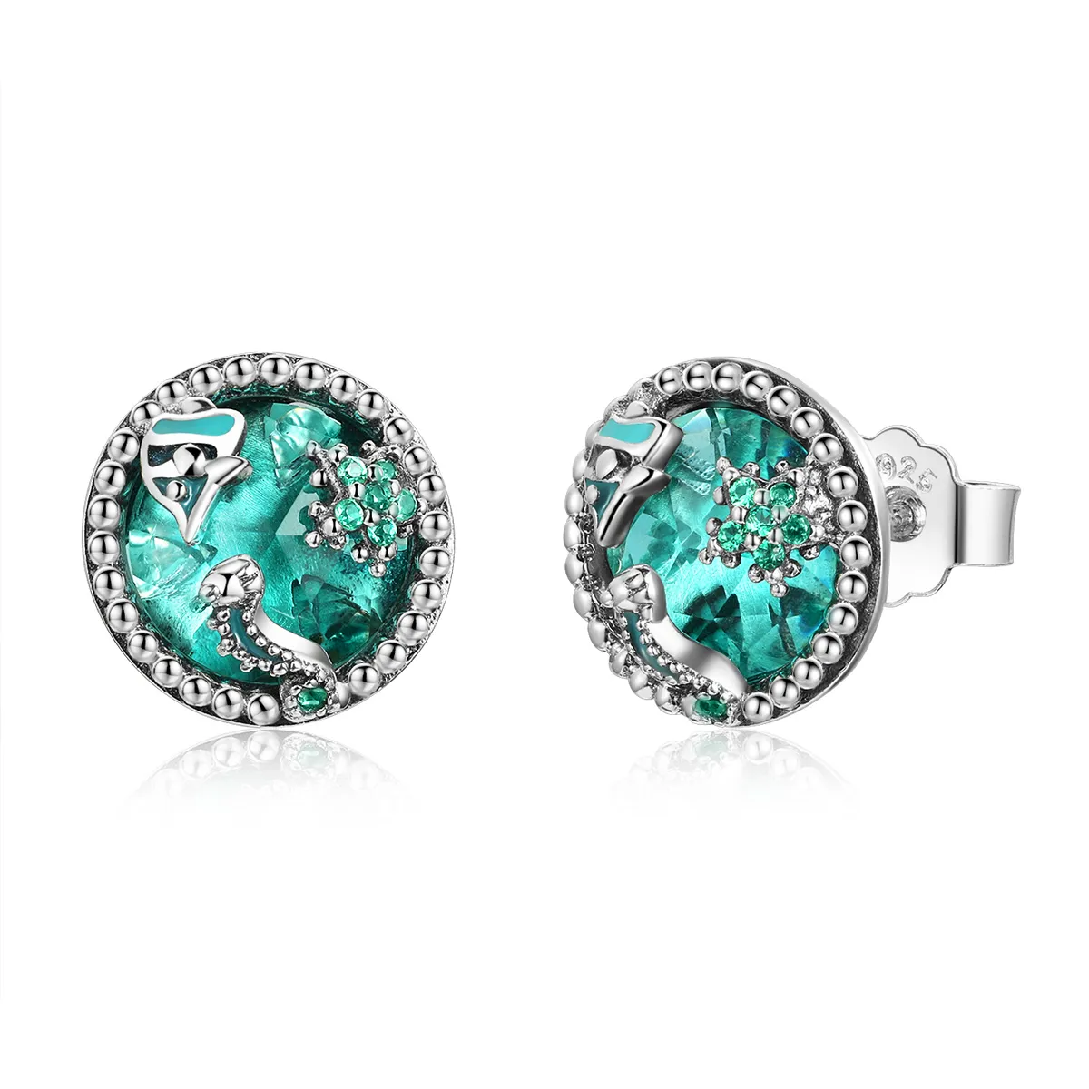 Pandora Style Silver Ocean Depths Stud Earrings - SCE496