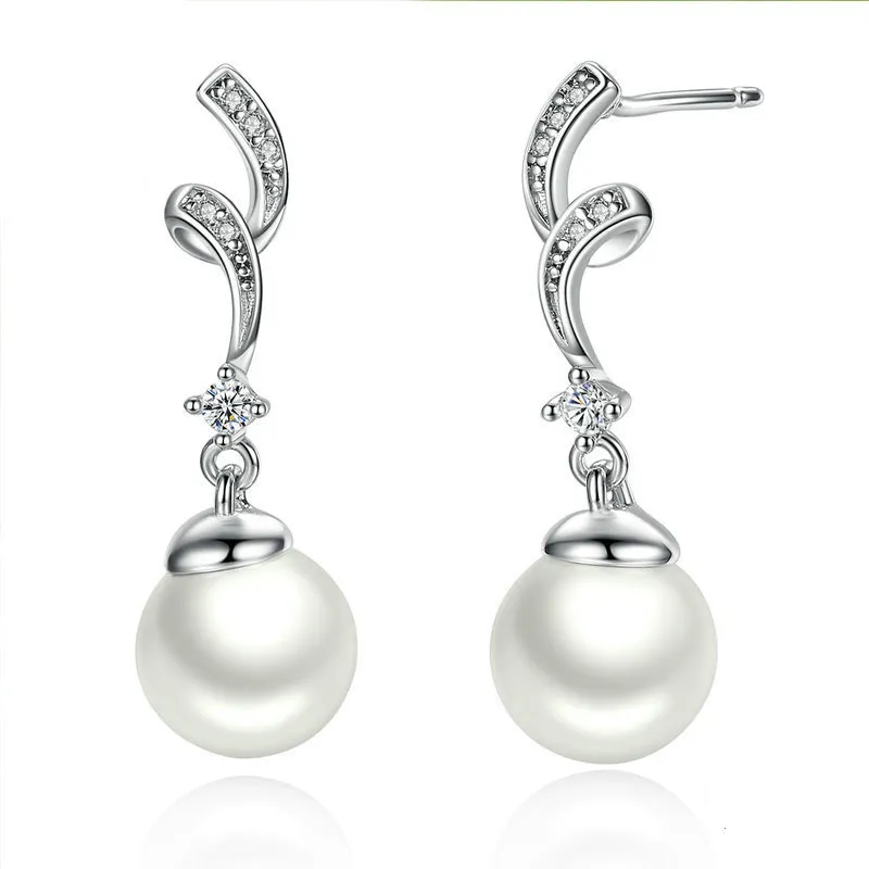Pandora Style Silver Pearl Hanging Earrings - SCE035