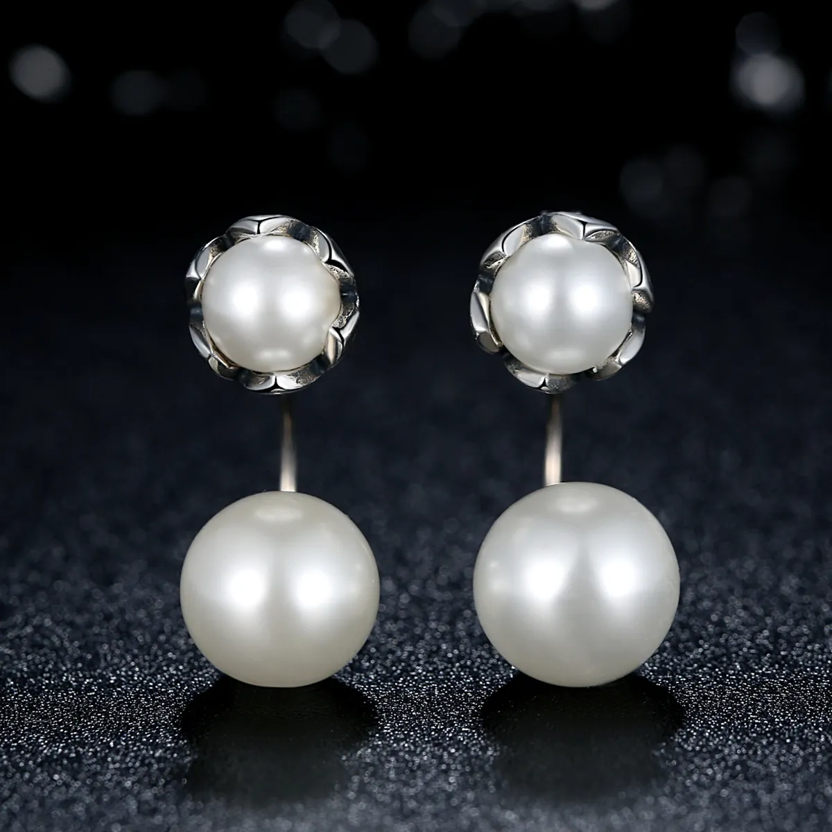 Pandora Style Silver Pearl Stud Earrings - SCE002