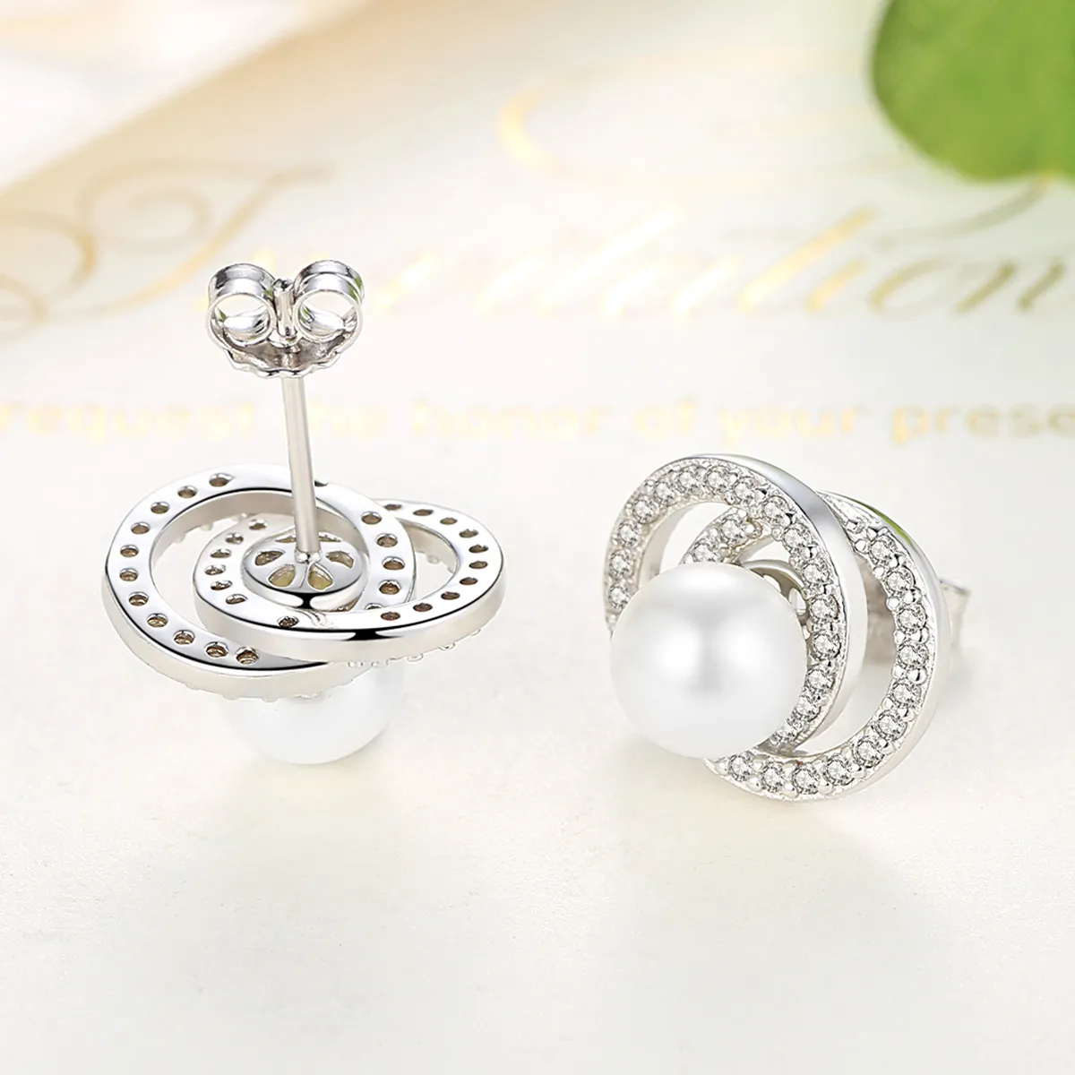 Pandora Style Silver Pearl Stud Earrings - SCE020