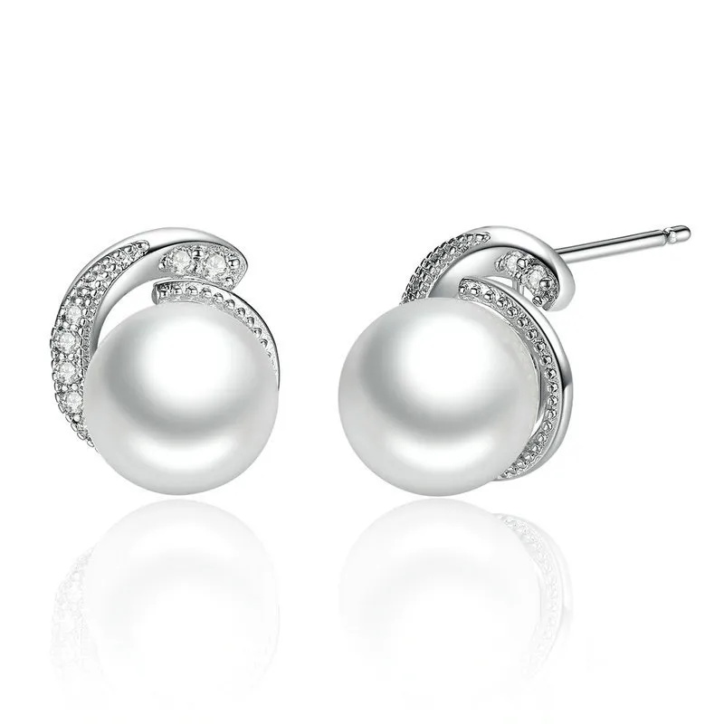 Pandora Style Silver Pearl Stud Earrings - SCE021