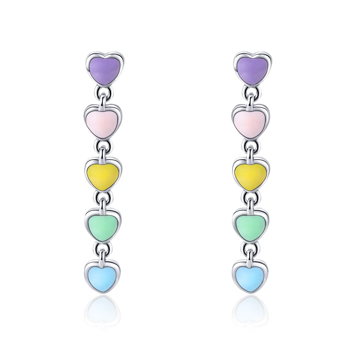 Pandora Style Silver Rainbow Hearts Stud Earrings - SCE451