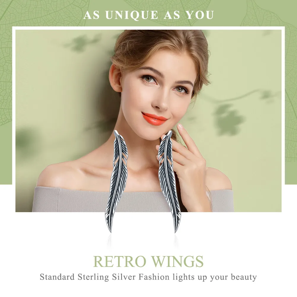 Pandora Style Silver Retro Wings Stud Earrings - SCE258
