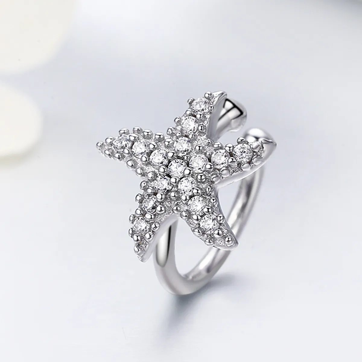 Pandora Style Silver Romantic Starfish Single Hoop Earring - SCE082