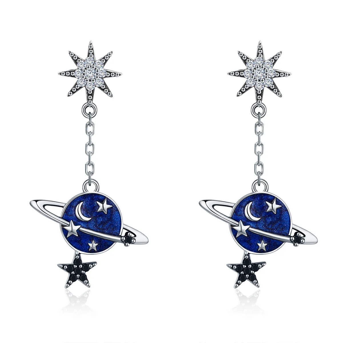 Pandora Style Silver Secret Planet Hanging Earrings - SCE348