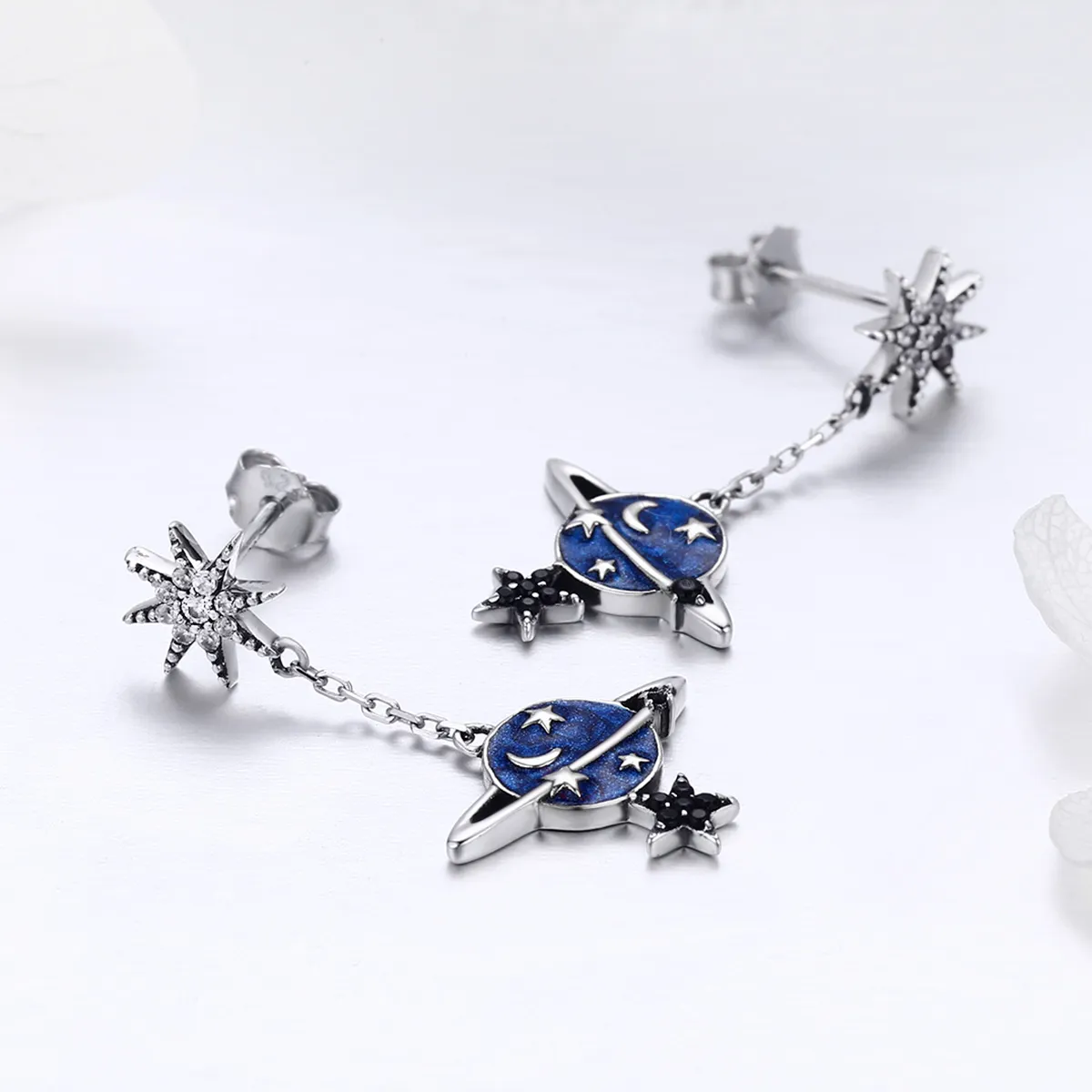 Pandora Style Silver Secret Planet Hanging Earrings - SCE348