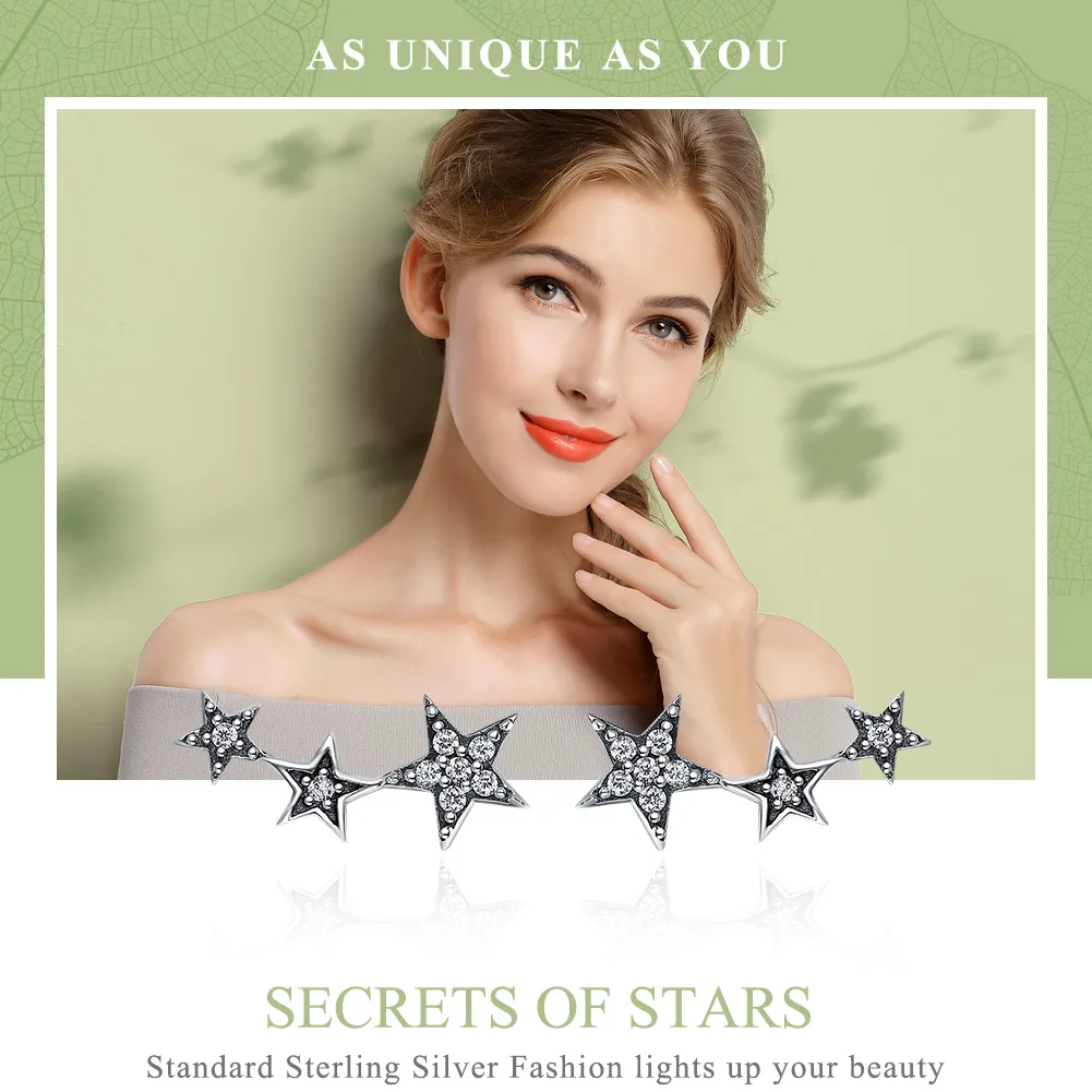 Pandora Style Silver Secrets of Stars Stud Earrings - SCE175