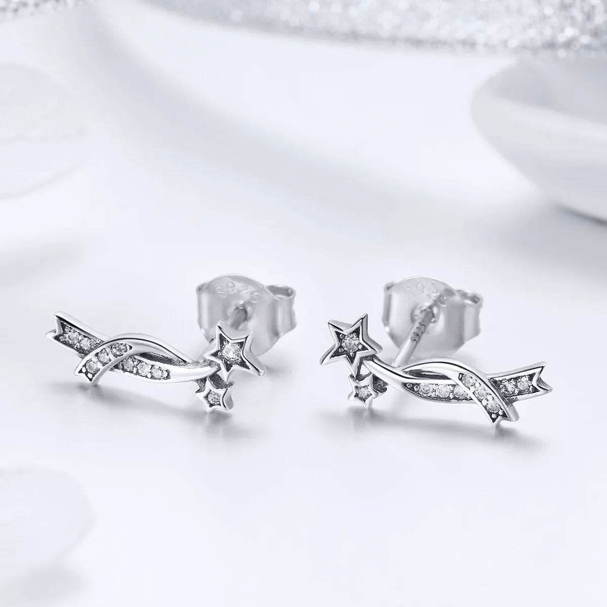 Pandora Style Silver Shining Meteor Stud Earrings - SCE442