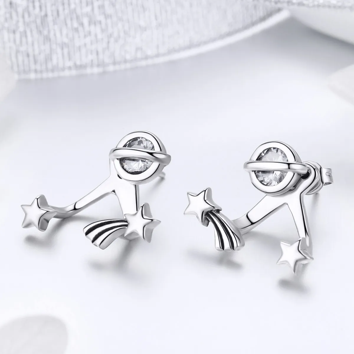 Pandora Style Silver Shining Meteor Stud Earrings - SCE474
