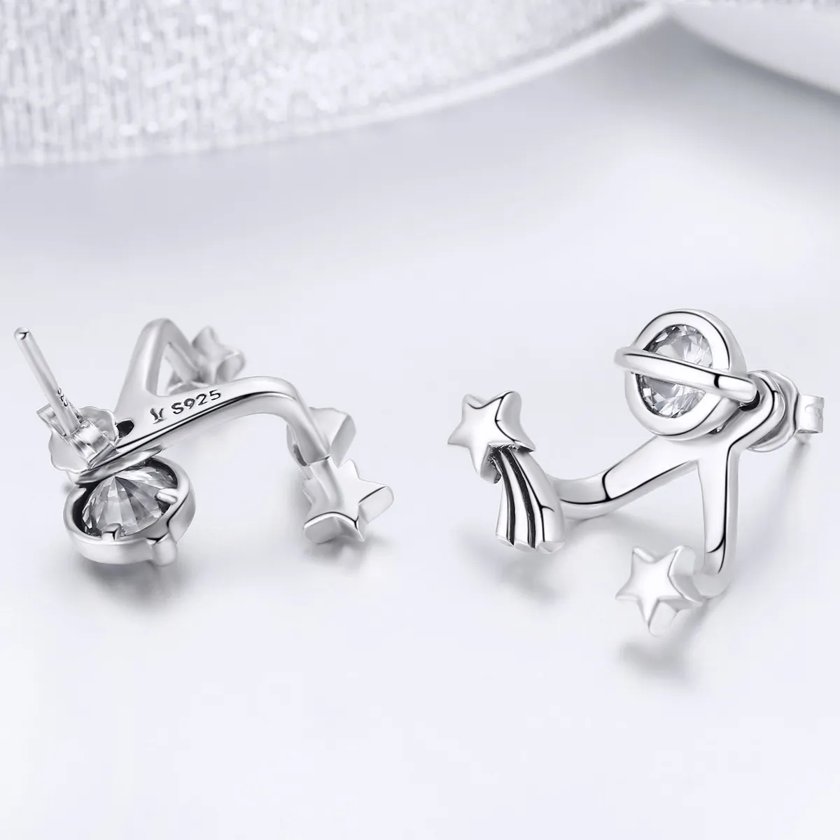 Pandora Style Silver Shining Meteor Stud Earrings - SCE474