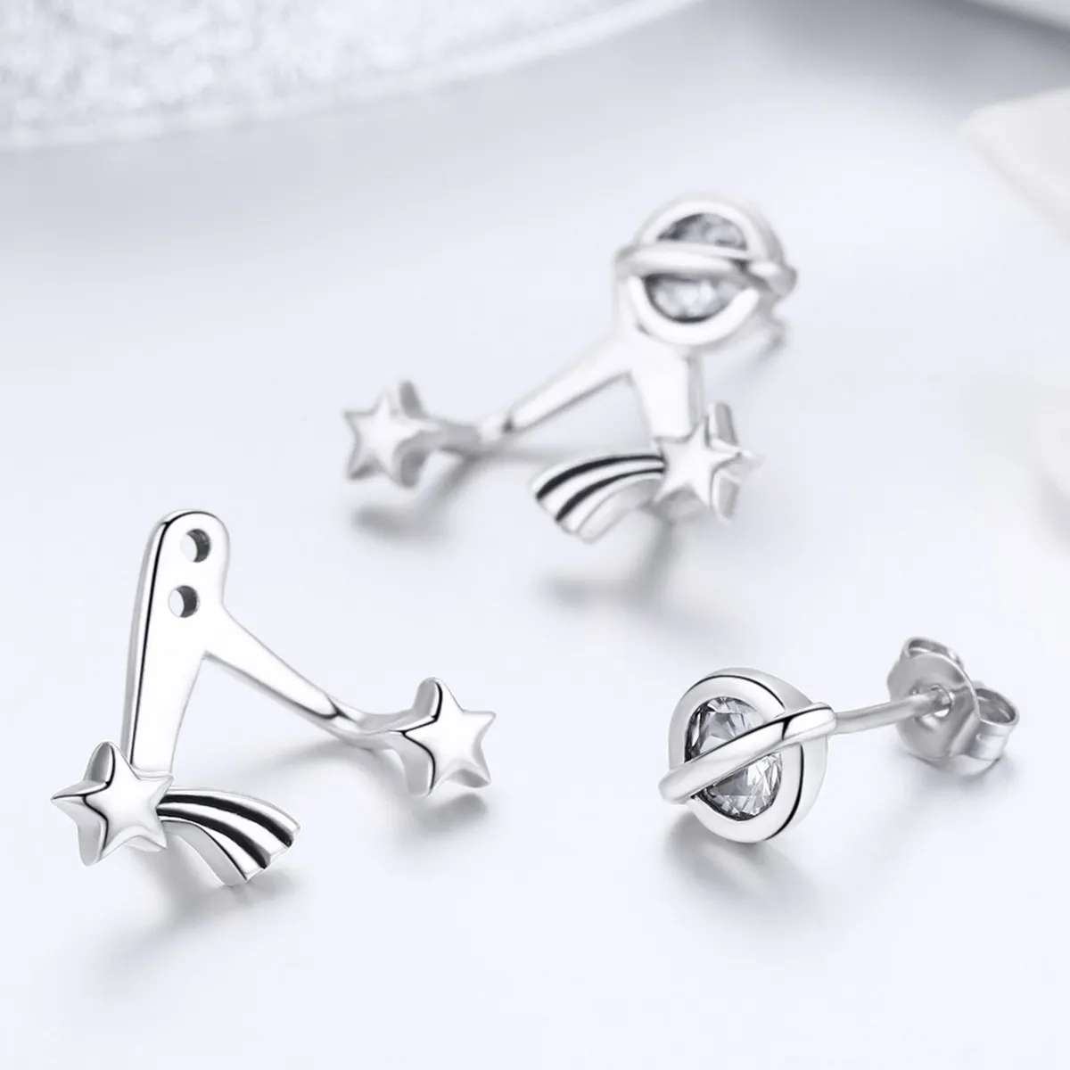 Pandora Style Silver Shining Meteor Stud Earrings - SCE474