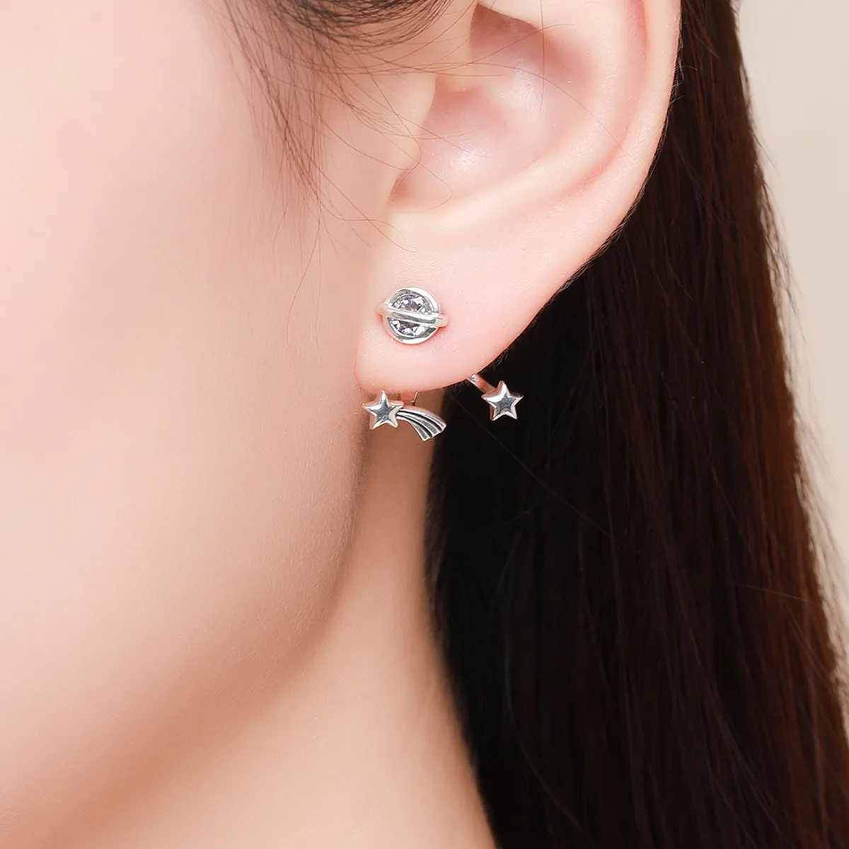 Pandora Style Silver Shining Meteor Stud Earrings - SCE474