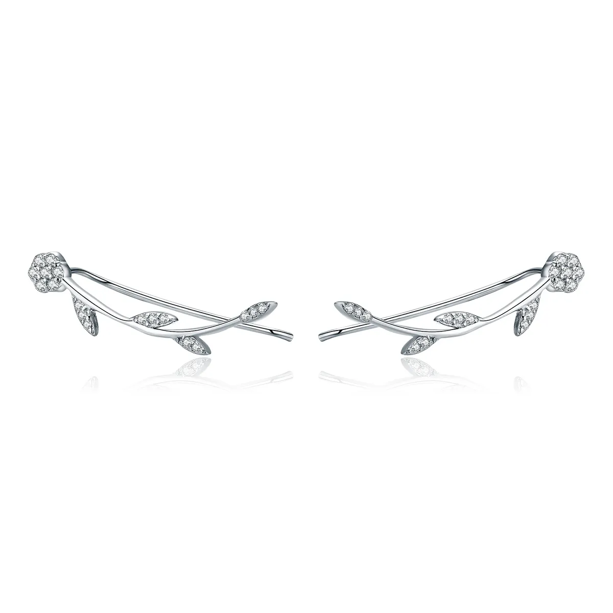 Pandora Style Silver Shinning Leaves Stud Earrings - SCE266