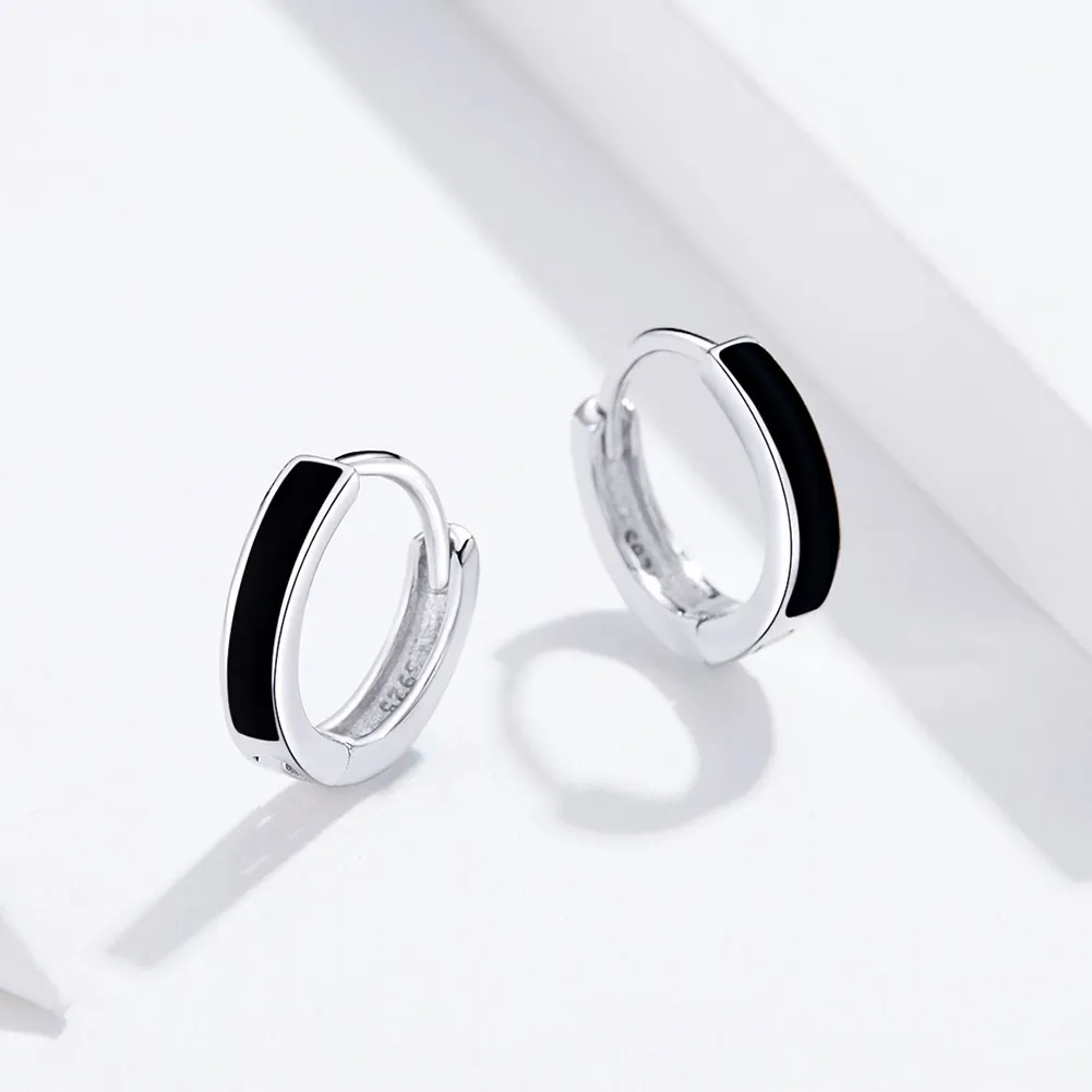 Pandora Style Silver Simple Line Hoop Earrings - SCE673