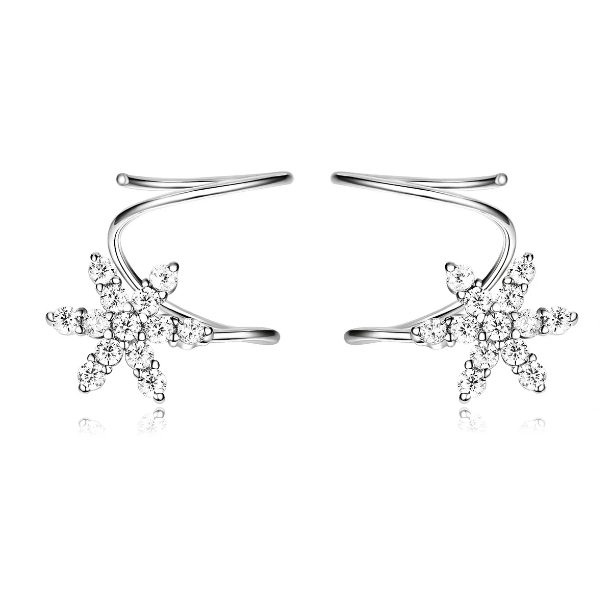 Pandora Style Silver Snowflake Hanging Earrings - SCE651
