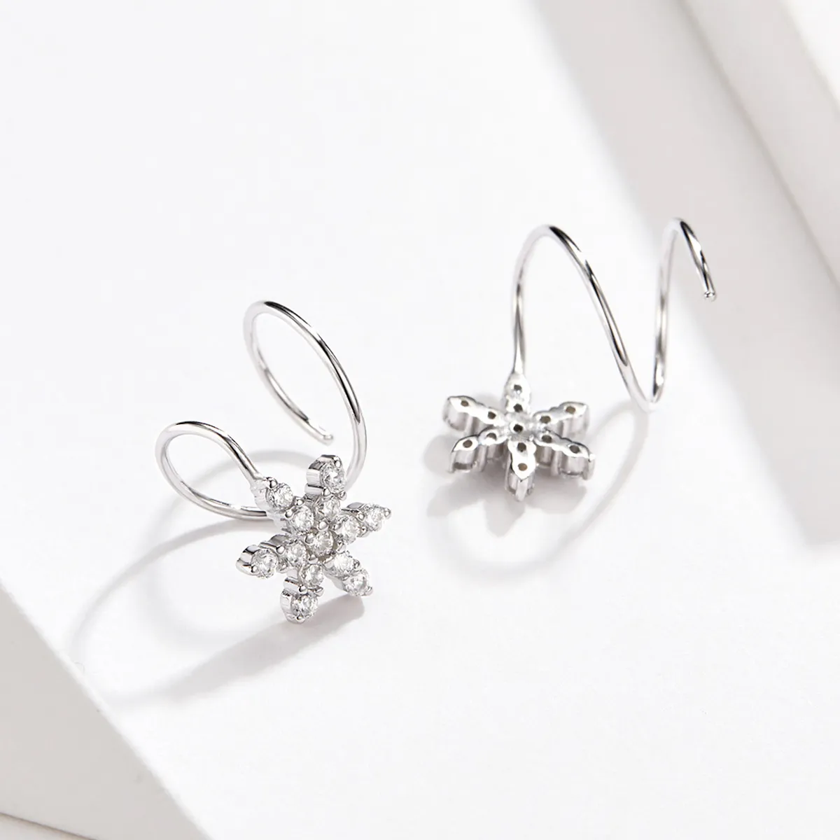 Pandora Style Silver Snowflake Hanging Earrings - SCE651