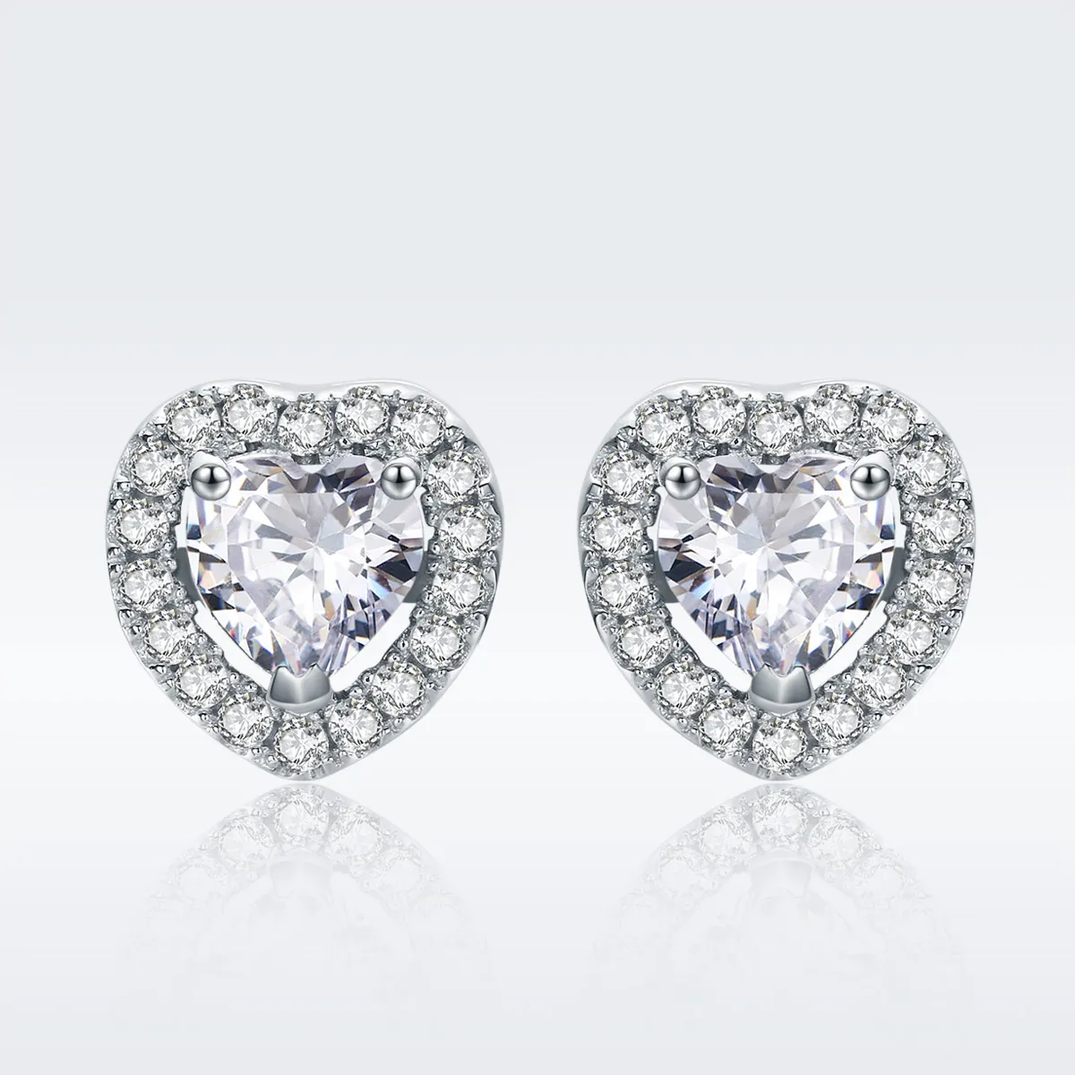 Pandora Style Silver Sparkle Hearts Stud Earrings - SCE059
