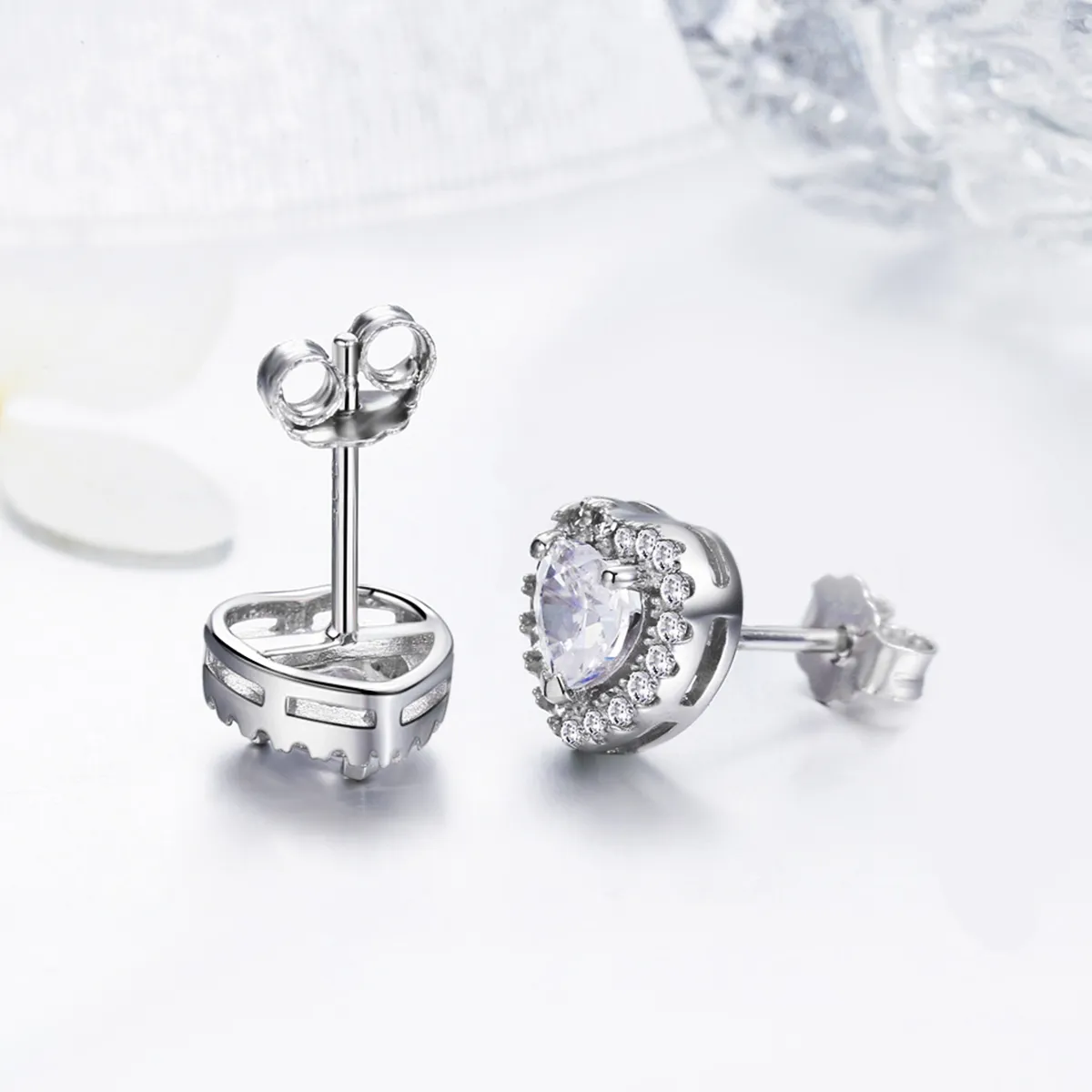 Pandora Style Silver Sparkle Hearts Stud Earrings - SCE059