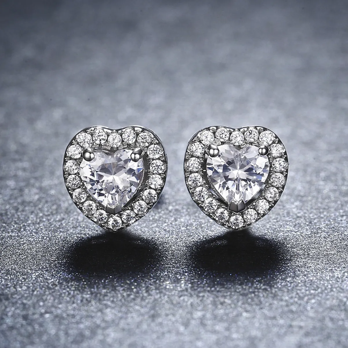 Pandora Style Silver Sparkle Hearts Stud Earrings - SCE059