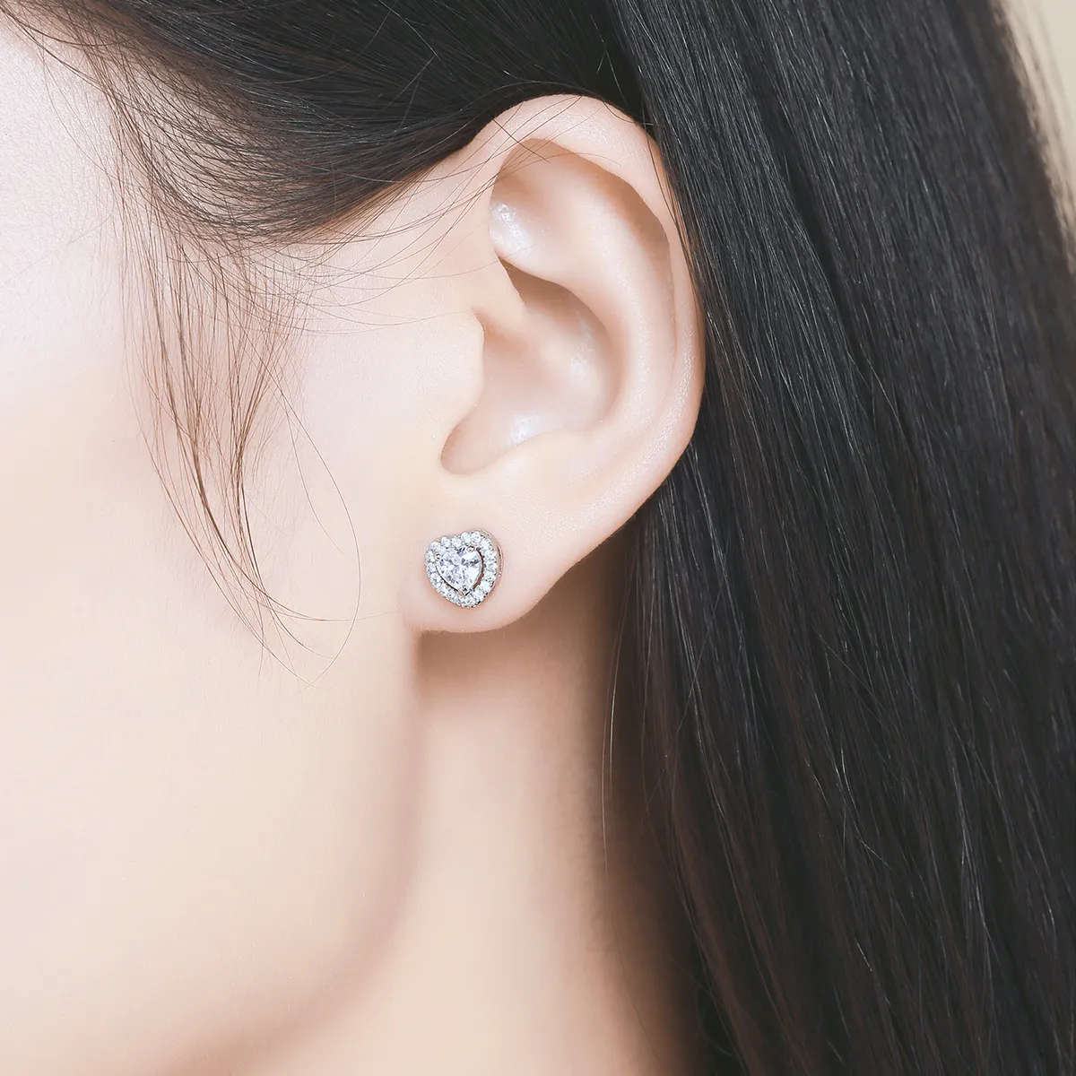 Pandora Style Silver Sparkle Hearts Stud Earrings - SCE059