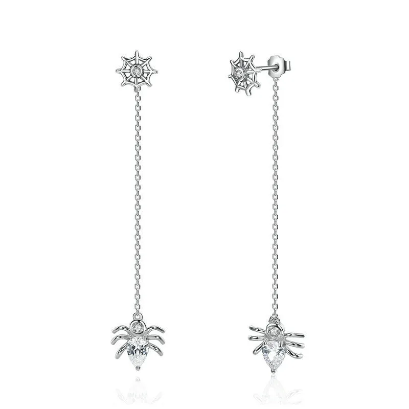 Pandora Style Silver Spider Tassel Hanging Earrings - SCE019