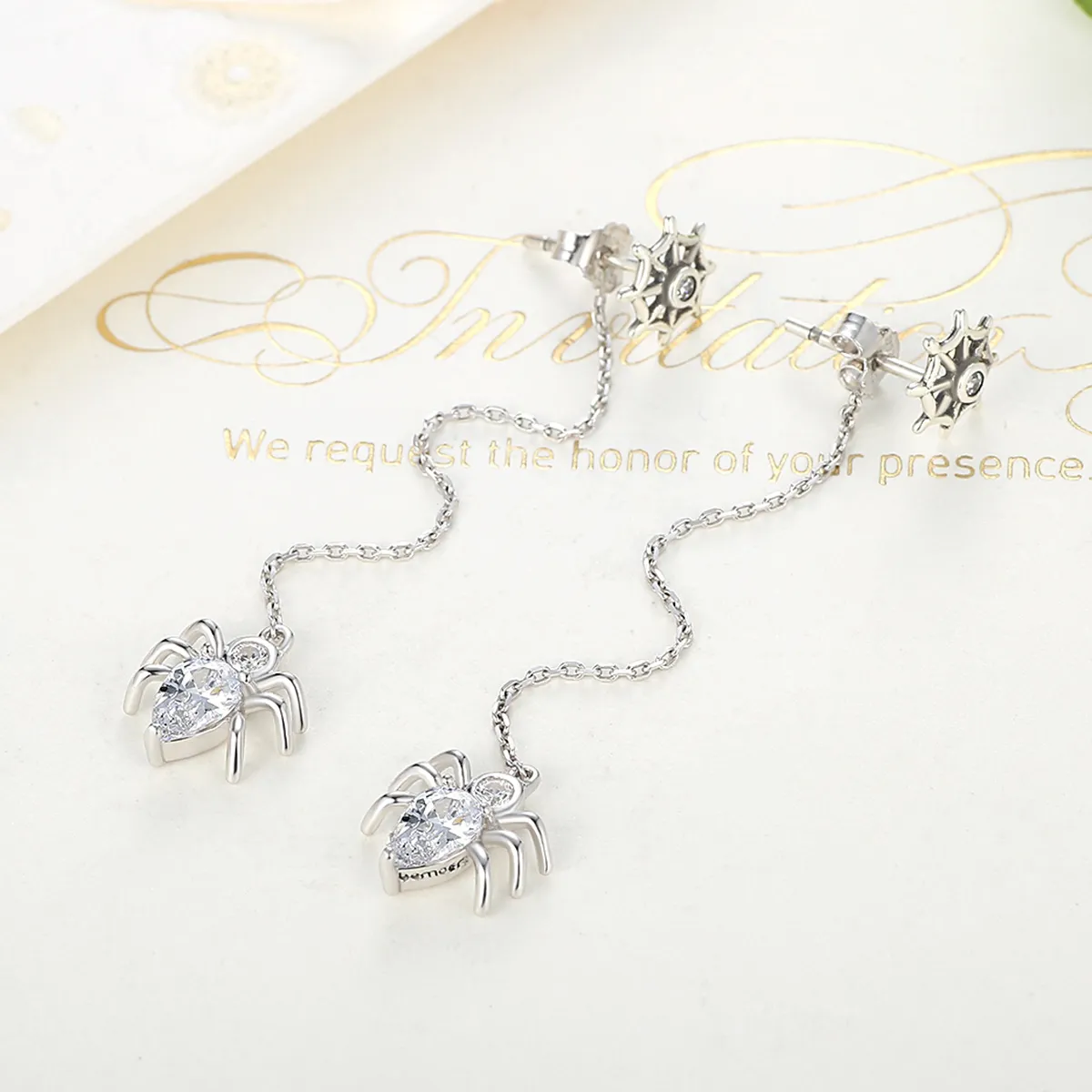 Pandora Style Silver Spider Tassel Hanging Earrings - SCE019