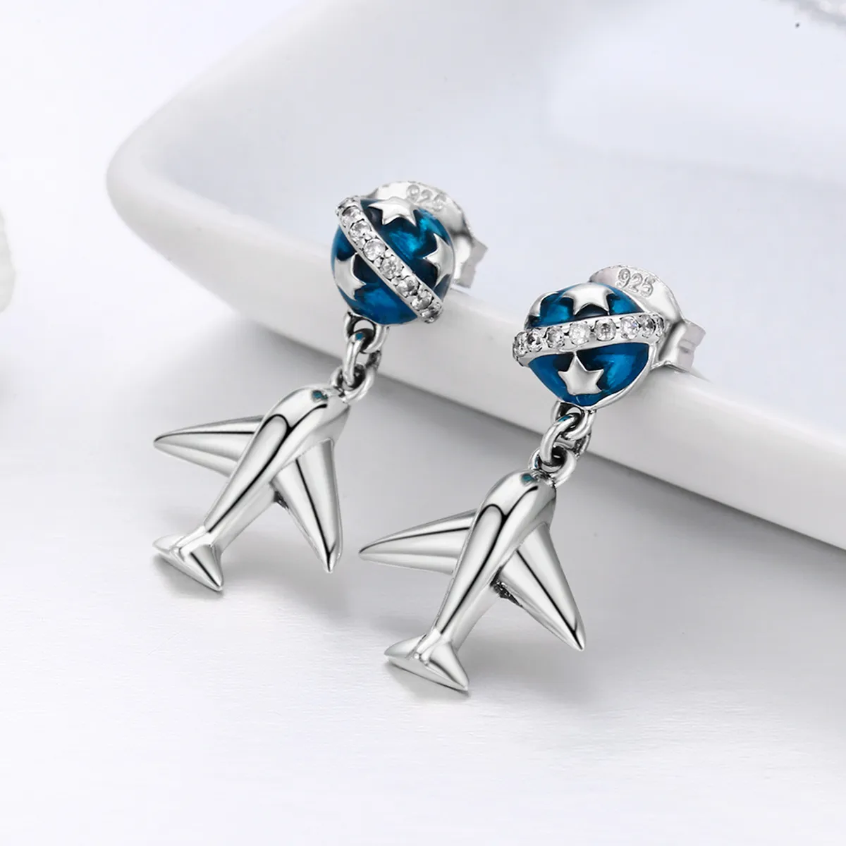 Pandora Style Silver Star Tours Hanging Earrings - SCE331