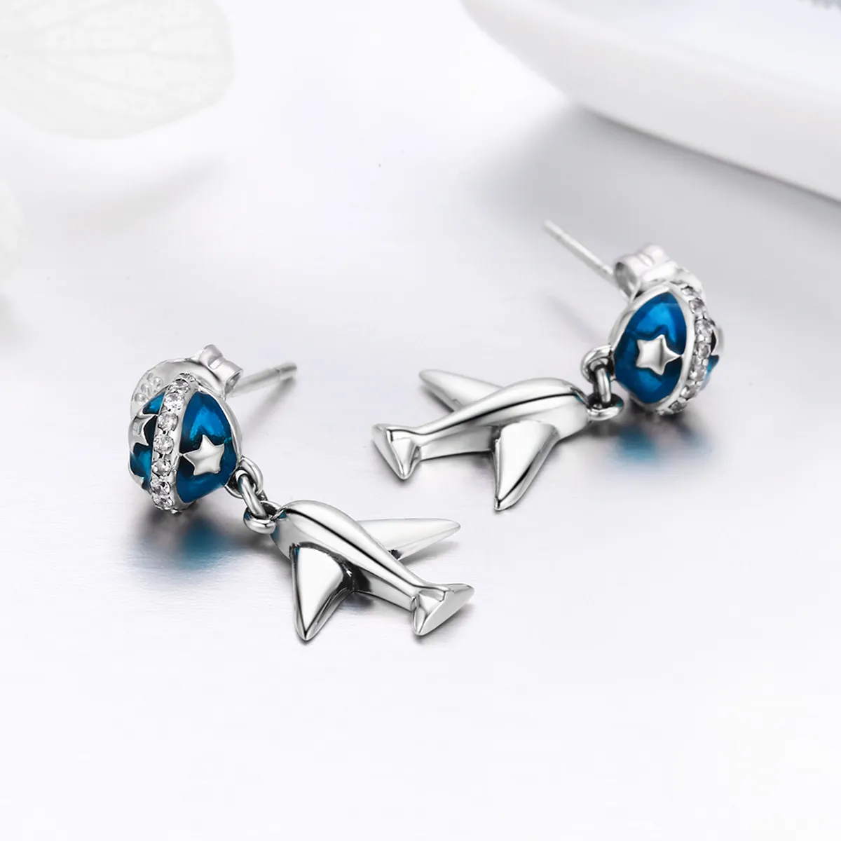 Pandora Style Silver Star Tours Hanging Earrings - SCE331