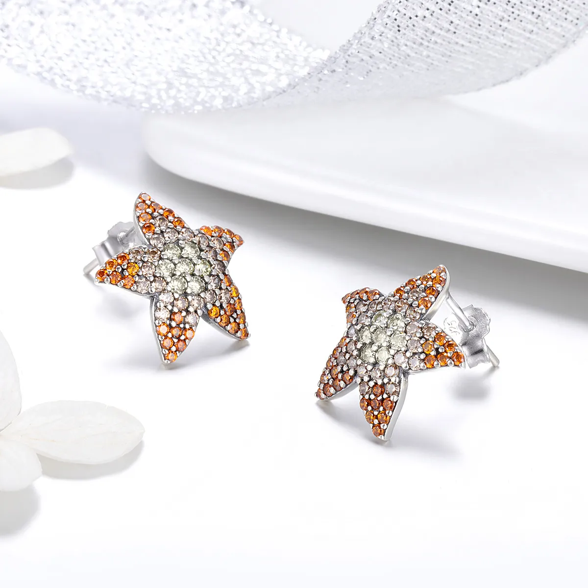 Pandora Style Silver Starfish Stud Earrings - SCE449